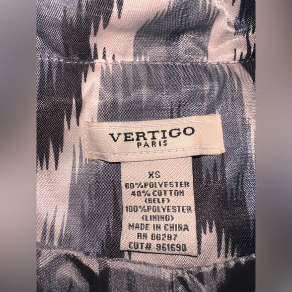 Vertigo Paris Belted Trench Coat XS Blue White Grey Ikat Print Double Breasted - Picture 7 of 8